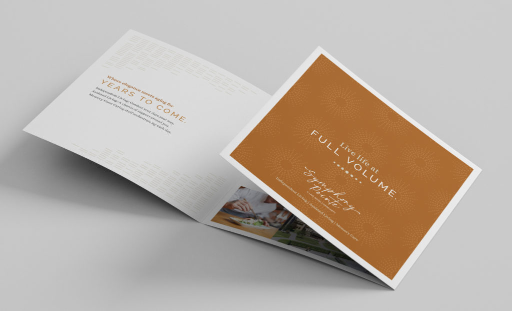 Trifold square brochure designed with Symphony Pointe branding.