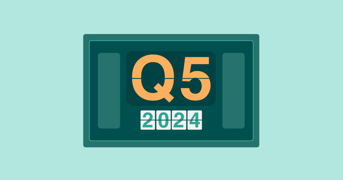 A flip clock reads Q5 2024.