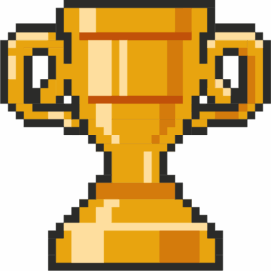 8-bit graphic of a yellow trophy.