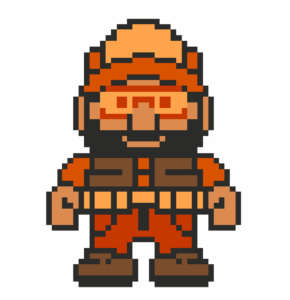 8-bit graphic of a game character representing a contractor
