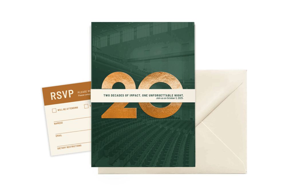 Mock up of an invite for the Holland Performing Arts Center 20th anniversary.