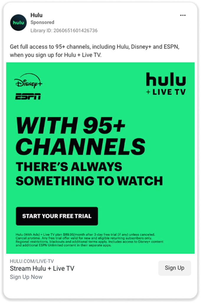 Social ad for Hulu + Live TV