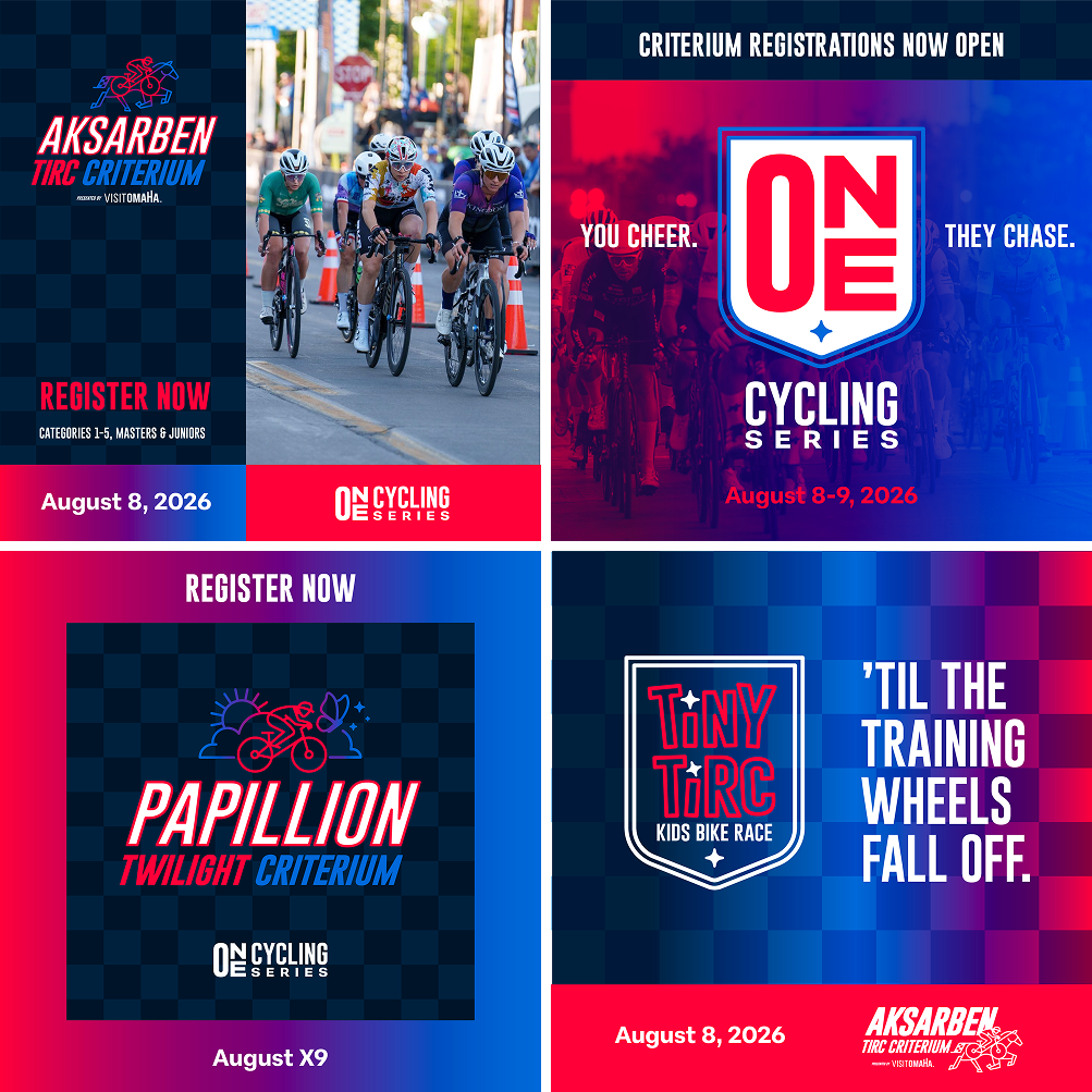 The image includes four social ads for the One Cycling Series.