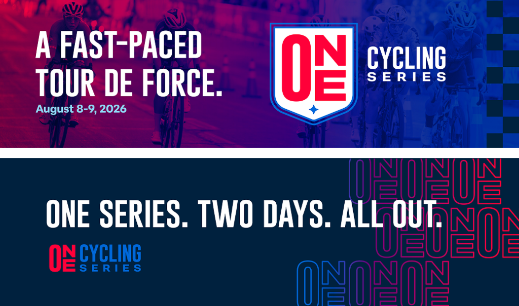 Two layouts with type, gradients and the One Cycling Series logo